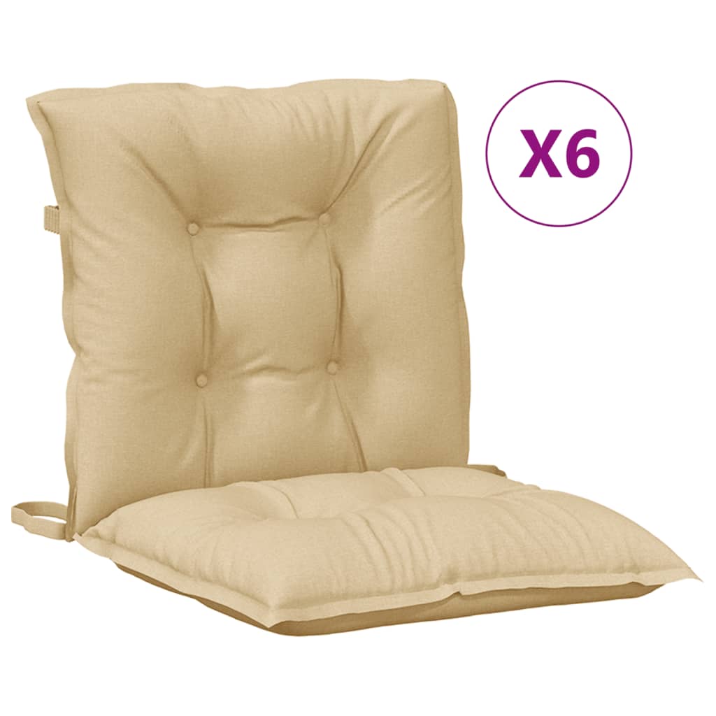 Vidaxl Low Back Chair Cushions, 6 Pcs, Beige Melange