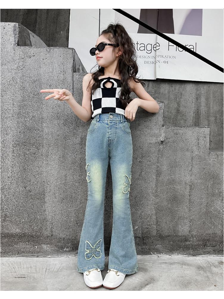 Girls' Denim Flare Pants - 2025 Spring/Autumn Casual Jeans for Big Kids