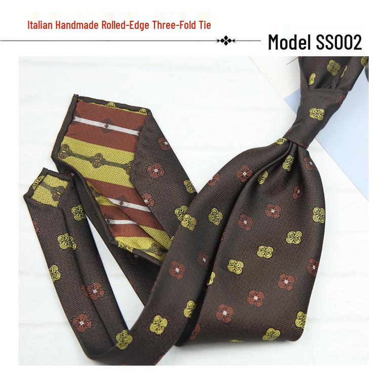 Men's Formal Arrow-Shaped Tie - Italian Handmade Rolled Edge, Three-Fold Pleat, Perfect for Weddings & Suits