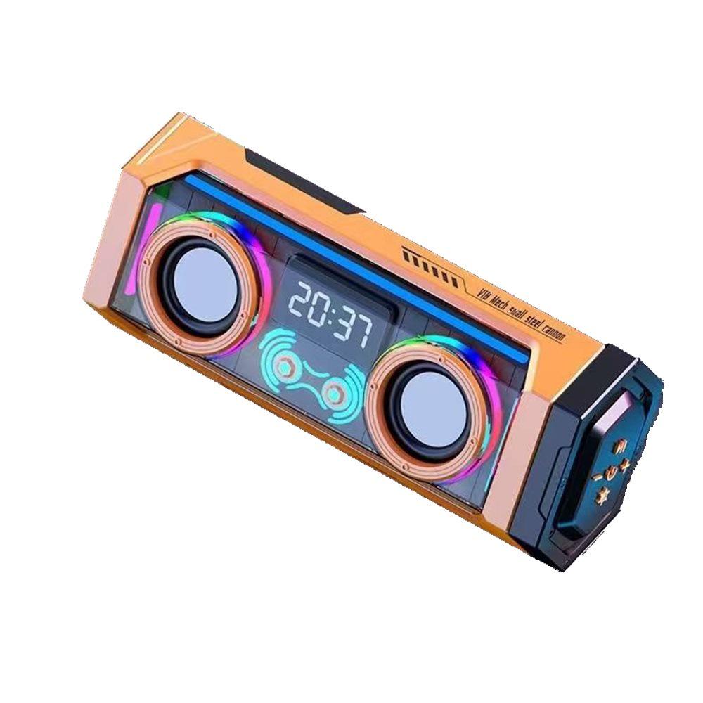 V18 Mecha Speaker: Portable Little Steel Cannon with HIFI Sound, Extended Battery, Heavy Bass, and Colorful Design.