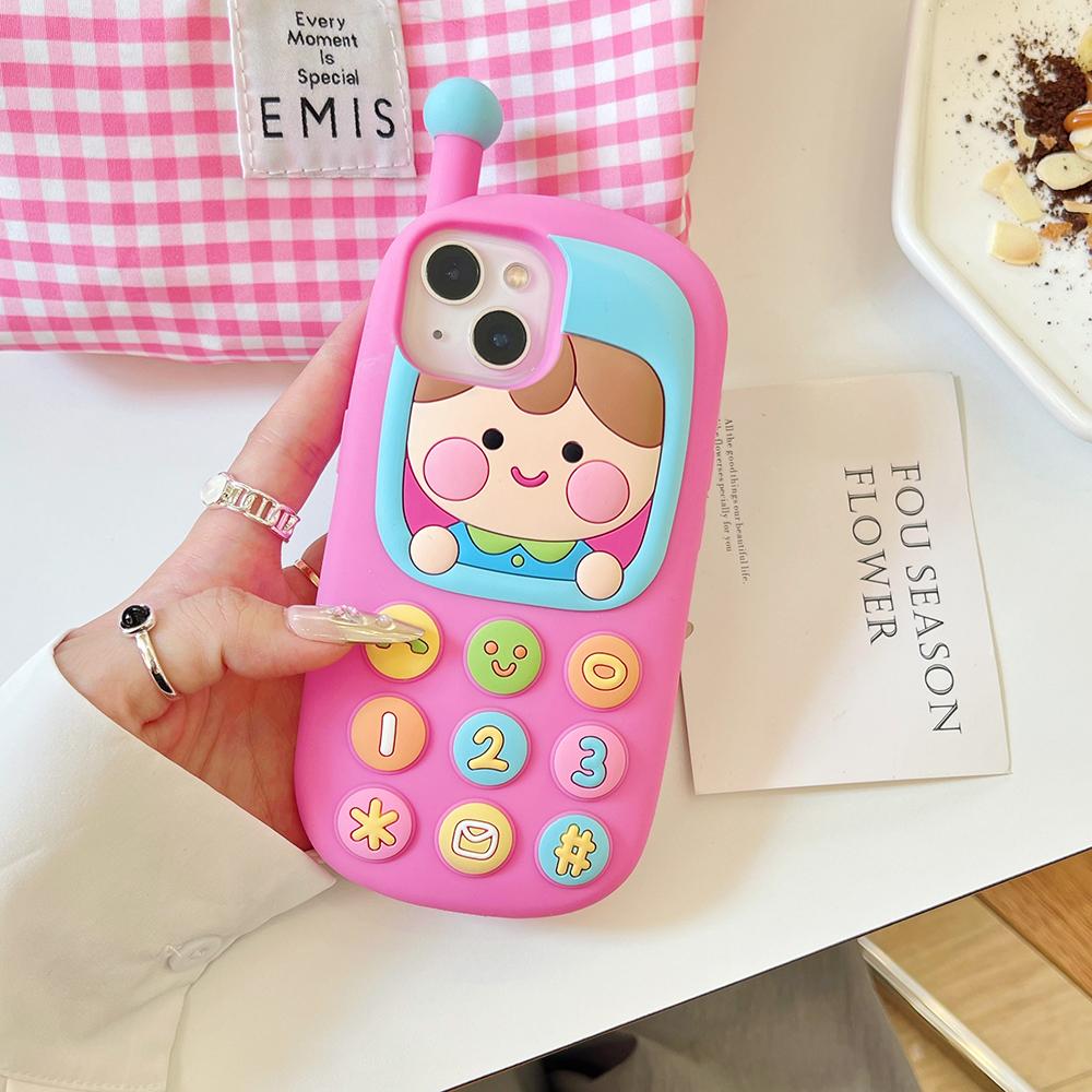

Cute 3D Cartoon Lovely Girl Phone Case For iPhone 16 15 14 13 12 Pro Max Funny Shock Proof Soft Silicone Back Cover Capas iPhone 16 Pro Max рожевий