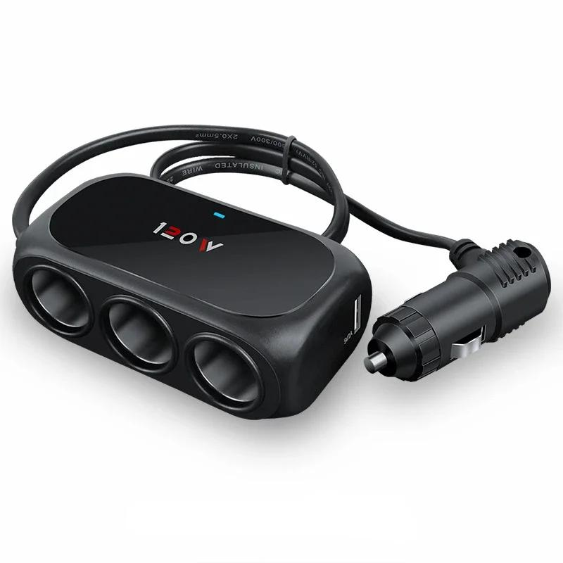 3 Socket Car Cigarette Lighter Splitter Dual USB LED Car Fast Charger 120W 12V 24V Car Charger Adapter for iPhone GPS Dashcam