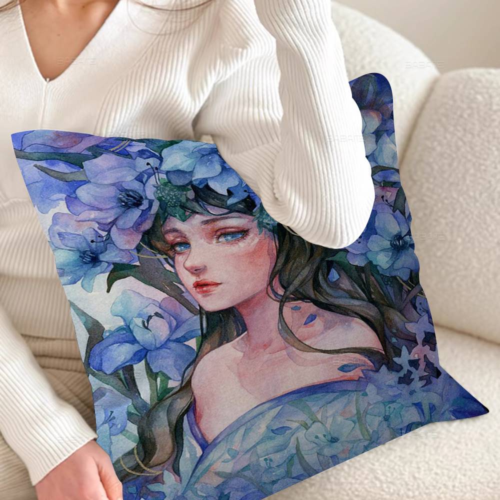 Cartoon Girl Flower Paint Pillow Anime Pillow Sofa Bed Head Pillow Cover Cushion Cover 45x45 Cm Fashion