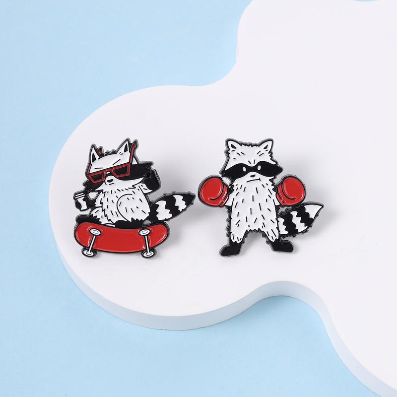 Xiaomi Cool Boxing Raccoon with Red Boxing Gloves Enamel Pin Skateboard Raccoon Street Sport Style Metal Brooch Lapel Pin Jewelry Gifts