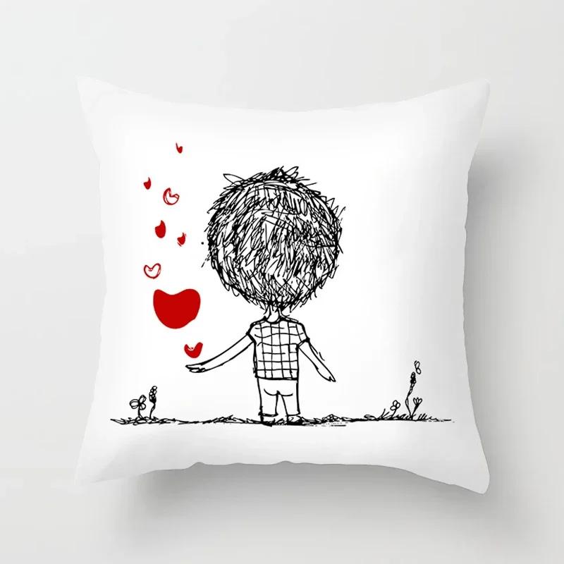 

Декор дома Черно-белый Геометрический Портрет Наволочка Подушка Гостиная Диван Офис 66x66cm бордовый