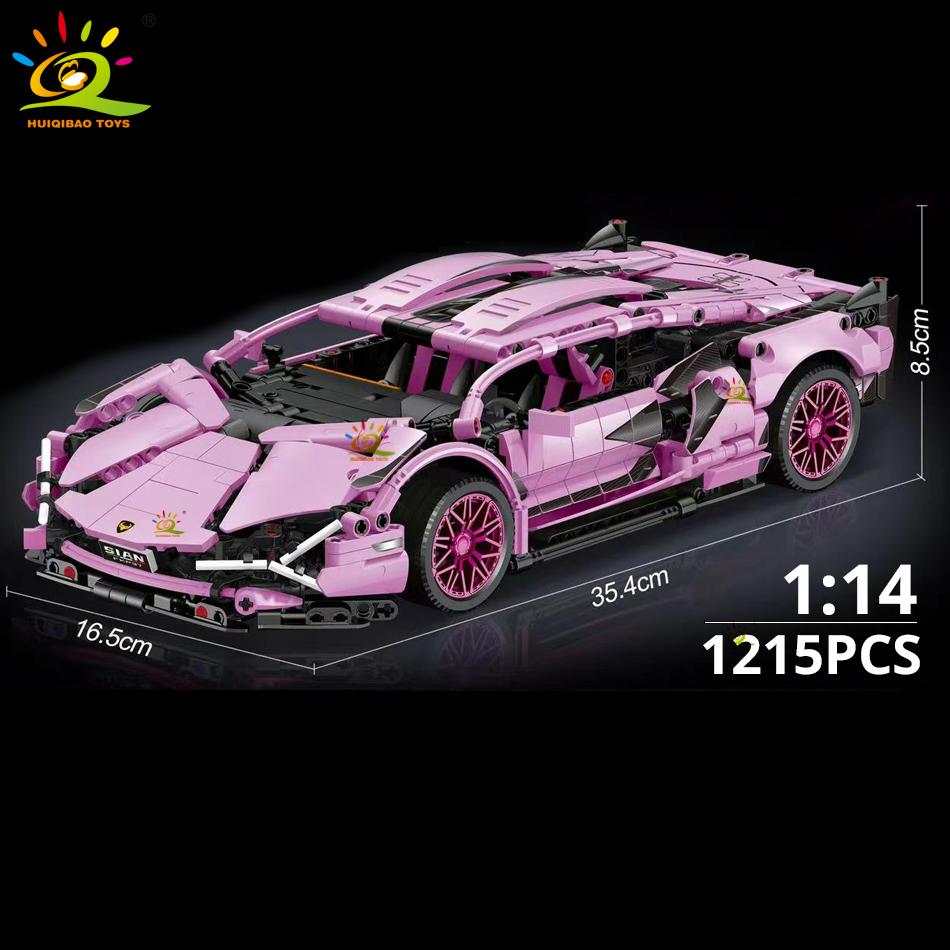 HUIQIBAO 1:14 Racerbiler Teknisk Modell Byggeklosser MOC LED-linje Klosser Utstillingsboks Barn Bykonstruksjonsleke Gutt Spill