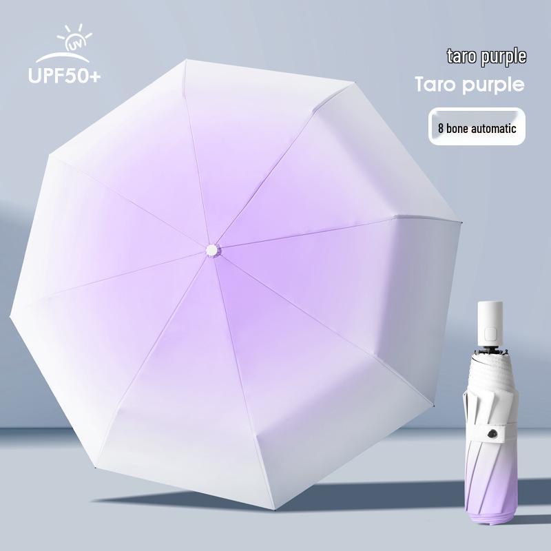12-Rib Automatic Folding Gradient Sun & Rain Umbrella, Black Glue Anti-UV Protection