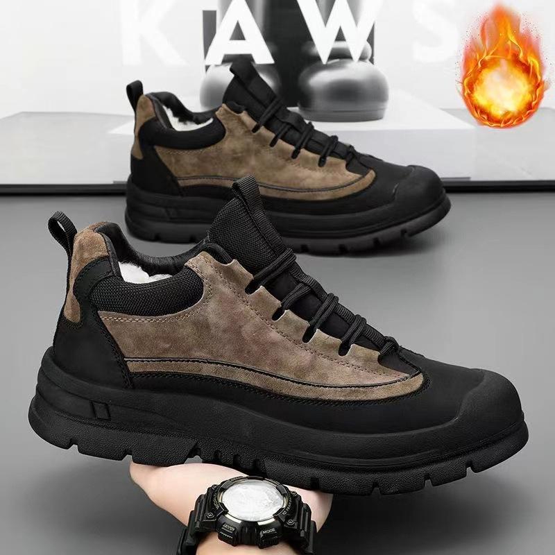 Fashionable and Versatile Snow Boots for Men, Winter Plush Warm High Top Cotton Shoes, Outdoor Non Slip Workwear Boots