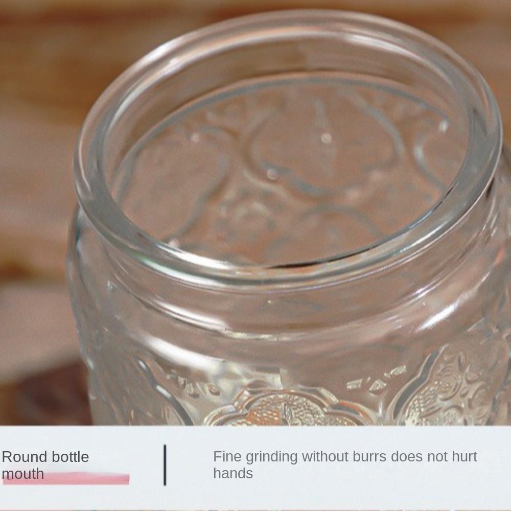 New 1000ML Storage Bottles Jars Embossed Pattern Glass Food Storage Containers with Wooden Lid Begonia Airtight Canister Kitchen