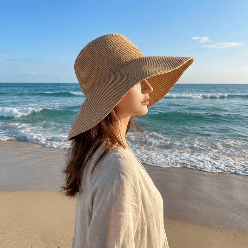 Simple Wide Brim Straw Hat Breathable Women's Sun Visor Hats Weave Bucket Hat  Travel Holiday