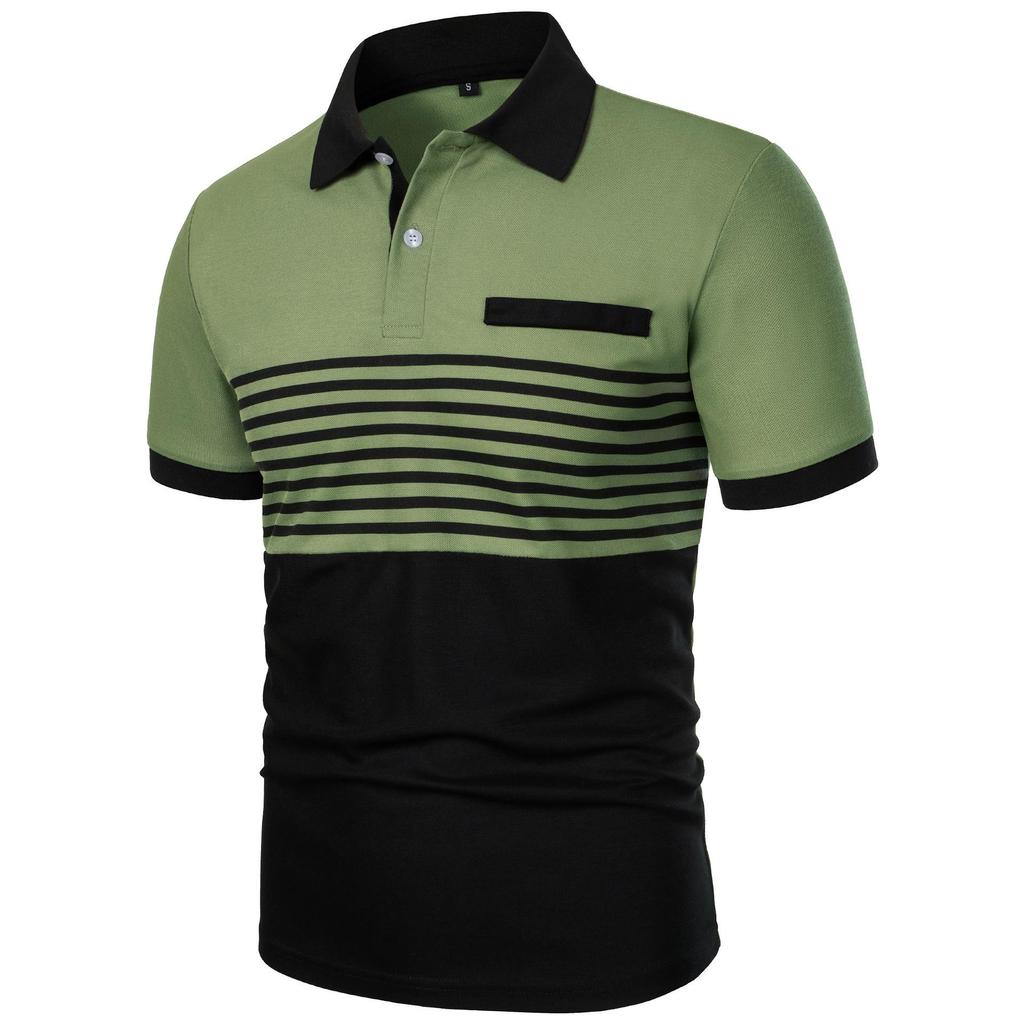 High End Men's Top Spring Summer Short Sleeved Casual Sports Comfortable Loose Breathable Stripe Contrasting Color T-shirt Polo Shirt Yasheng