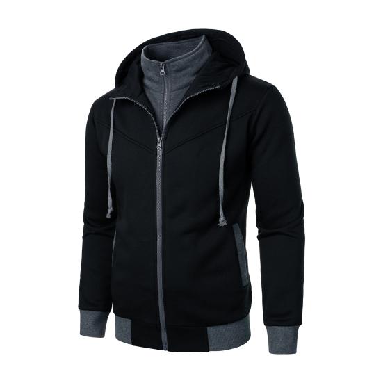 Men Autumn Winter Coat with Hood And Dual Pockets Zipper Closure Drawstring