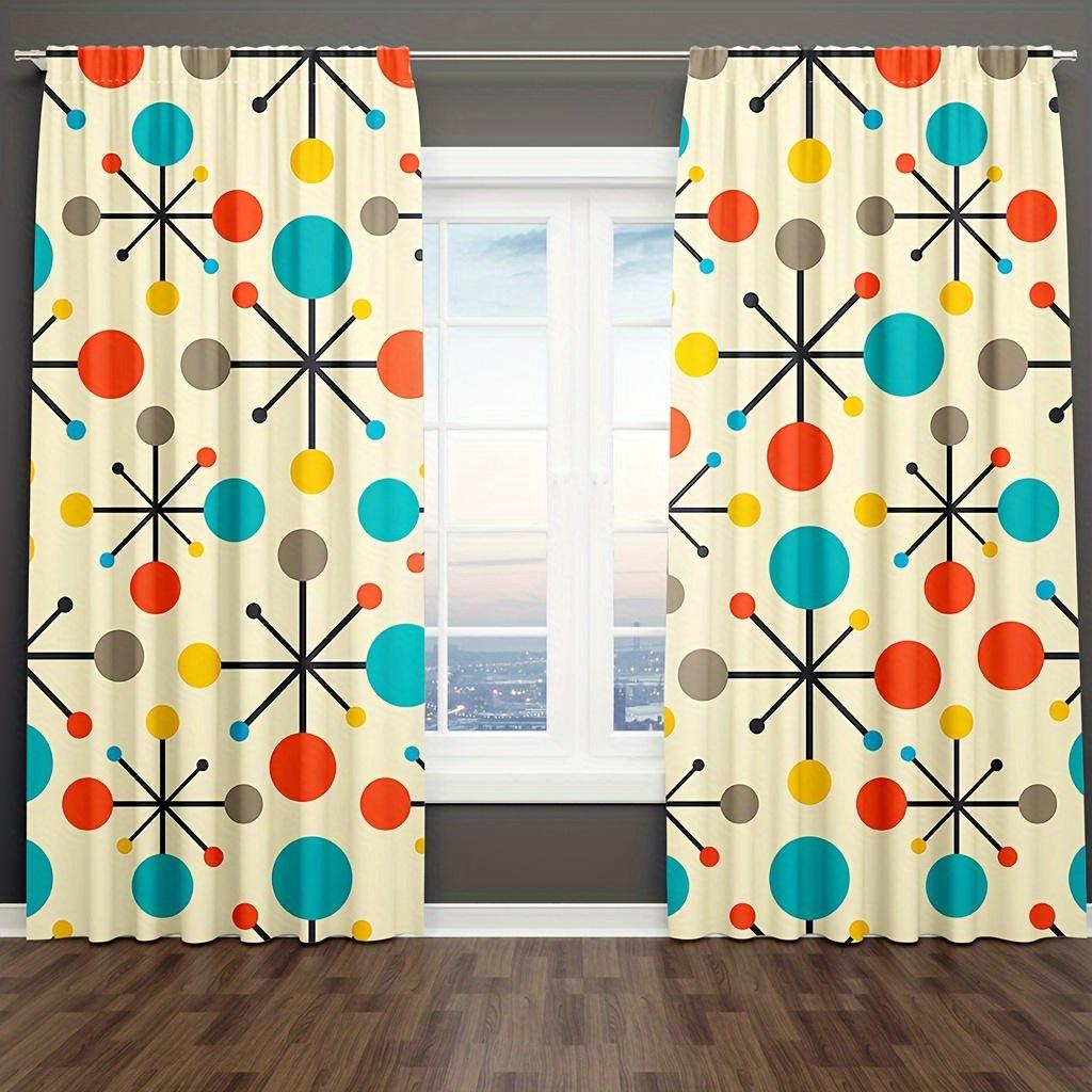 2pcs/set, Boho Geometric Polka Dot Digital Printing Curtain Living RoomCurtain, Blocking Curtain, Translucent Curtain Indoor Out
