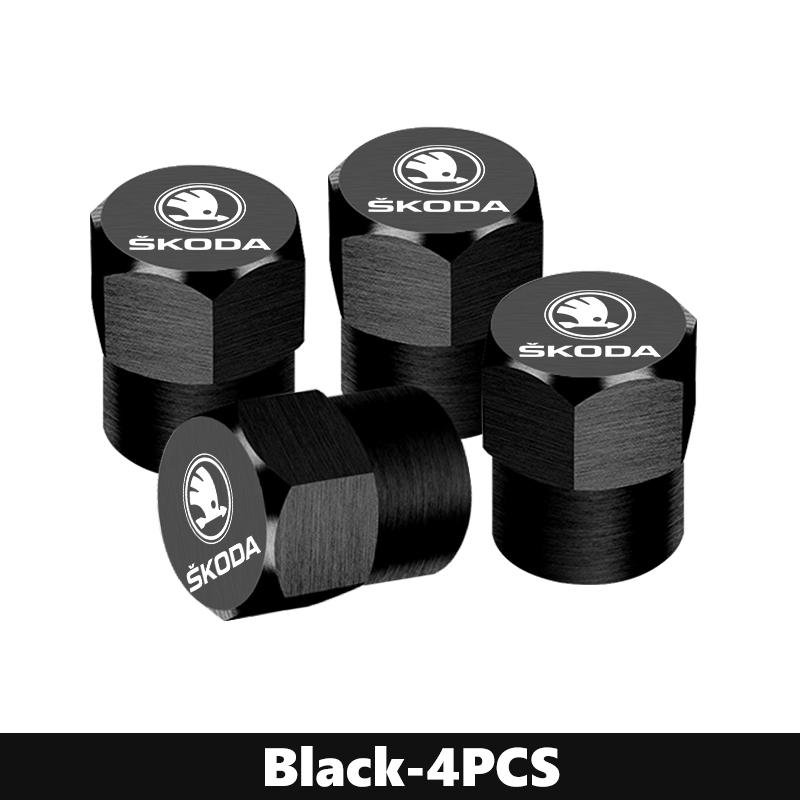 CFP5 For Skoda 4Pcs 3D Metal Tire Valve Caps Car Tyre Air Stems Cover Kamiq MK3 Roomster Rapid Kodiaq Karoq Fabia Enyaq