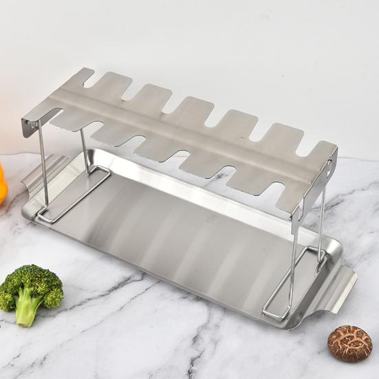 Izgara için Tavuk But Rafı 12 Yuvalı Paslanmaz Çelik But Rafı Damlama Tepsili Katlanabilir Tavuk Kanadı Rafı Eşit Pişirme İçin Kolay Temizlenebilir Izgara