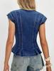 Women's V-neck Button-up Slim Fit Pleated Denim Vest Top