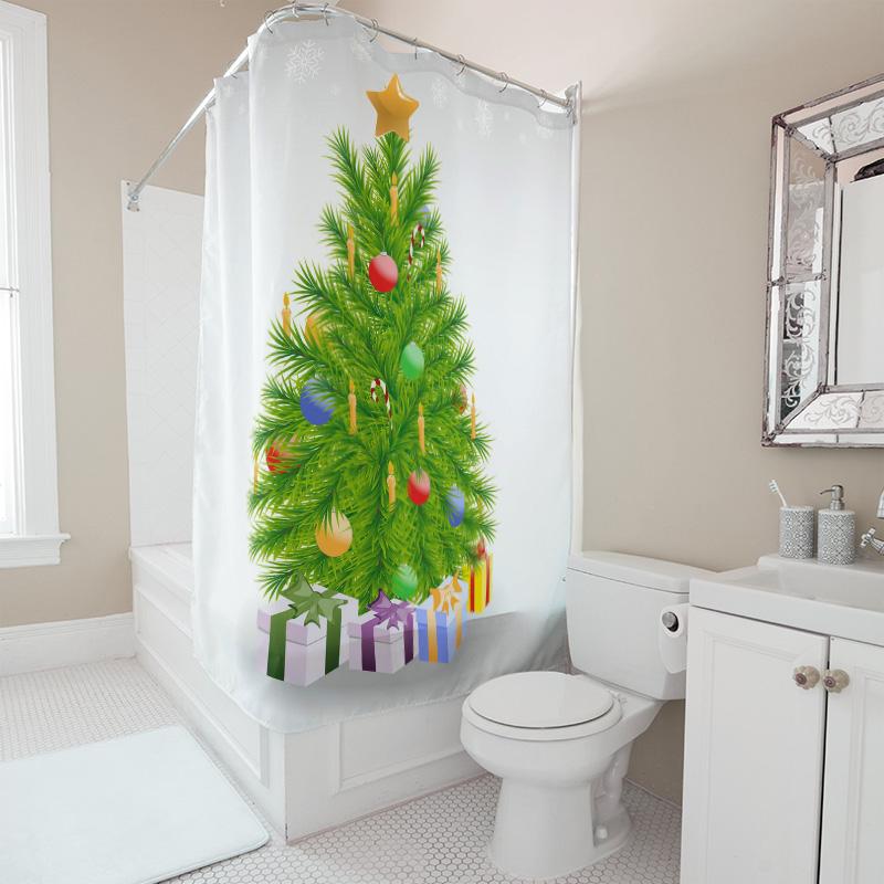 TU Chirstmas Shower Curtain Festive Holiday Decor Waterproof Bathroom Set Modern Farmhouse Xmas Pattern Fabric Backdrop