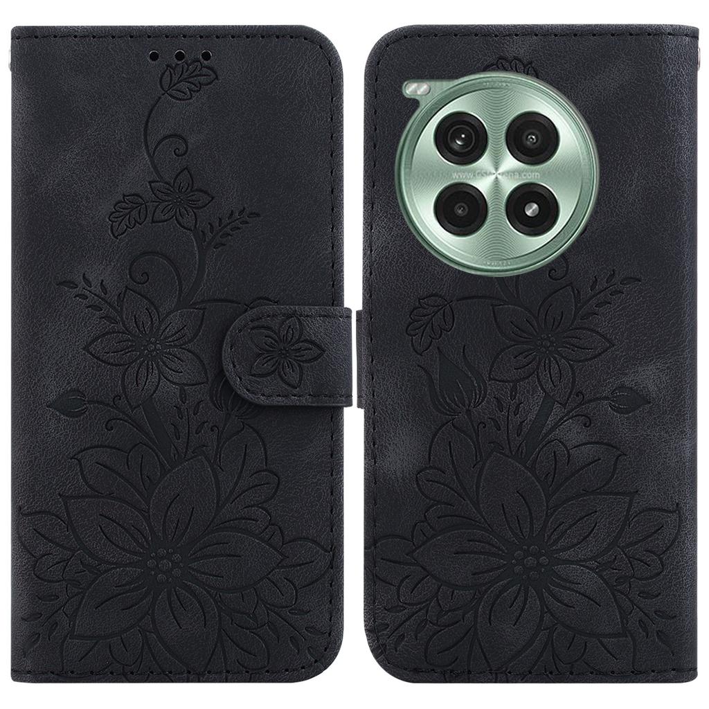 For OnePlus Ace 3 Pro 5G Stand Case Lily Flower Imprint Leather Phone Cover