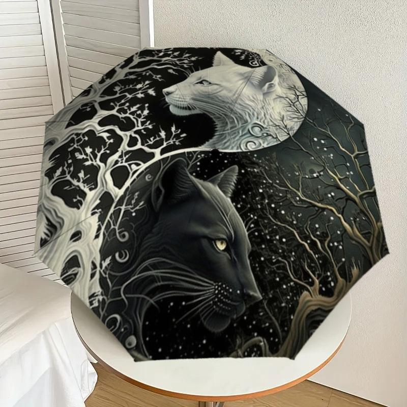 1pc Yin Yang Cats Moon Umbrella with Plastic Handle,Suitable for All Seasons Home Travel Outdoor UmbrellaDD199