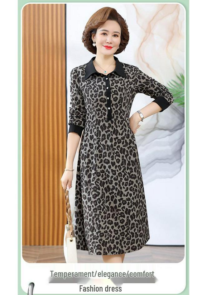 Elegant Leopard Print Dress 2023: Stylish Spring & Autumn Wear for Middle-aged Women