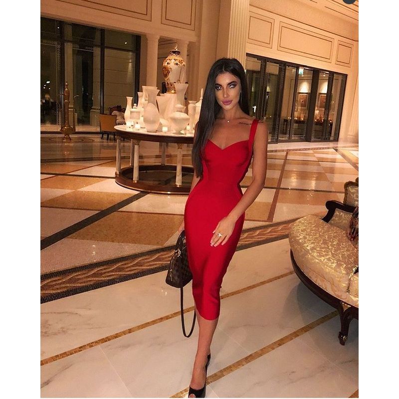 

Knitting Slim Fit Inner Wear Bottoming Mid-Length Fashion Sling Red S