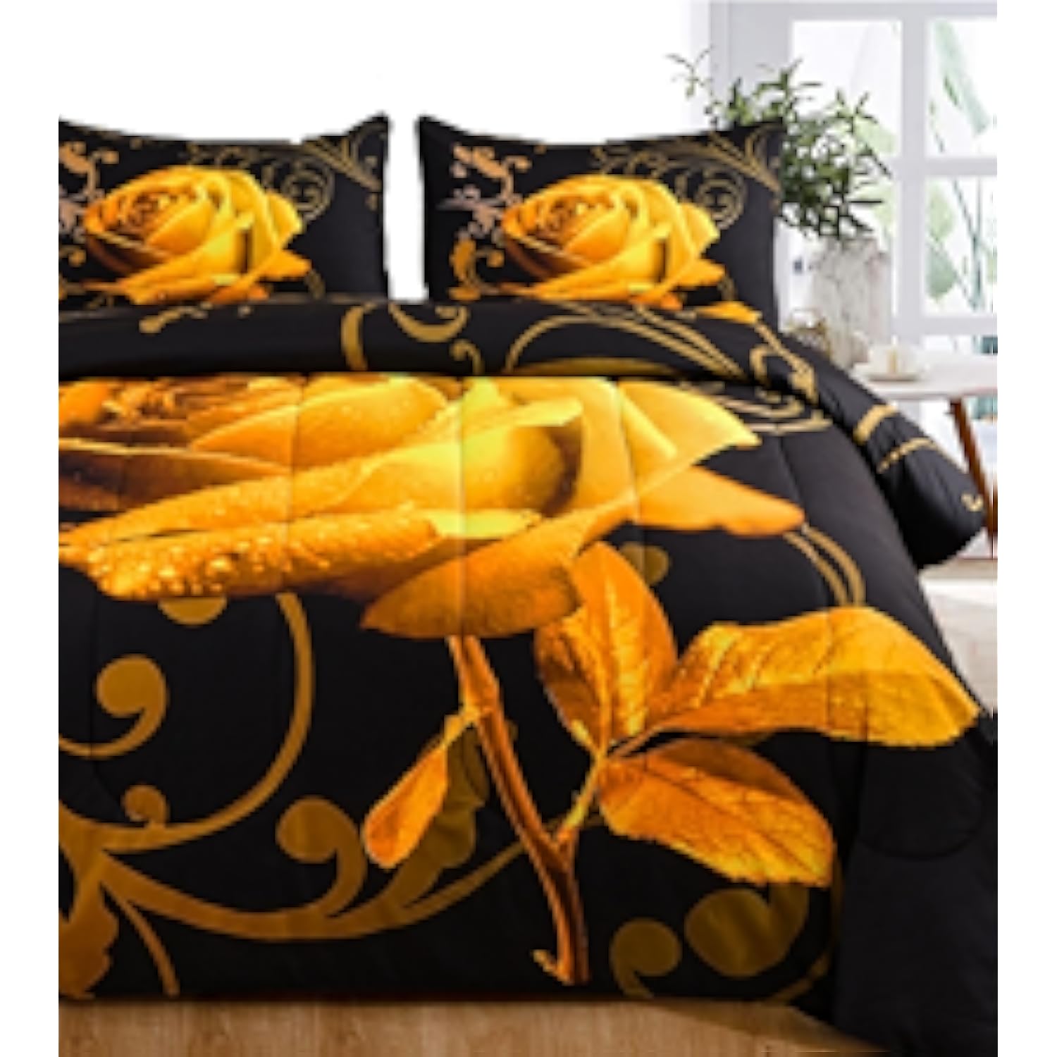 

3pcs Blue Rose Pattern 2 Side Printed Bedding Set All Seasons, Soft Microfiber Filling Queen King Size Duvet Cover+2Pillowcases EU Twin(135x200cm)