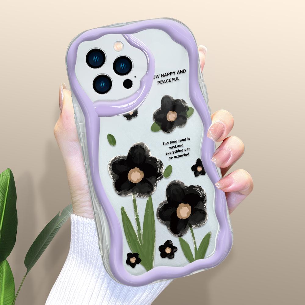 Cartoon Pattern Cream Texture Casing Wavy Edge Soft Silicone Cover Phone Case for IPhone Samsung Huawei Honor Xiaomi Redmi OPPO Realme Vivo Infinix