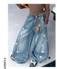 Mädchen Jeans mit Sternenprint und weitem Bein, Herbst 2026 Kollektion, für mittelgroße und große Kinder - Lockere Dad Style Lange Hose