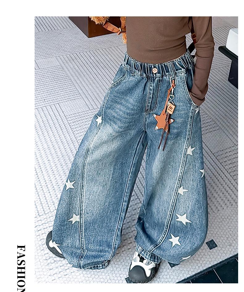 Mädchen Jeans mit Sternenprint und weitem Bein, Herbst 2026 Kollektion, für mittelgroße und große Kinder - Lockere Dad Style Lange Hose