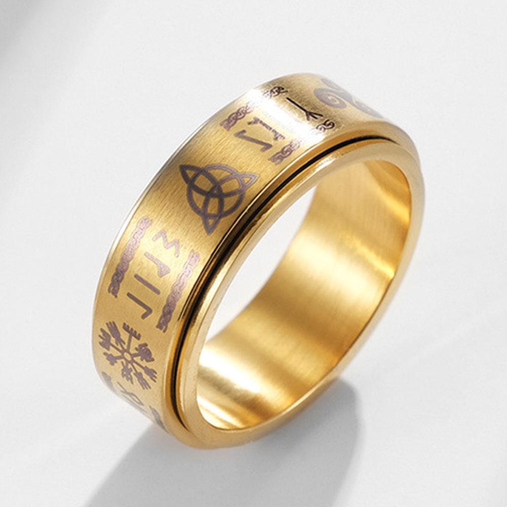 Nordic Rune Rotatable Titanium Steel Couples Ring, Rune Engraved Stress Relief Men's Rings
