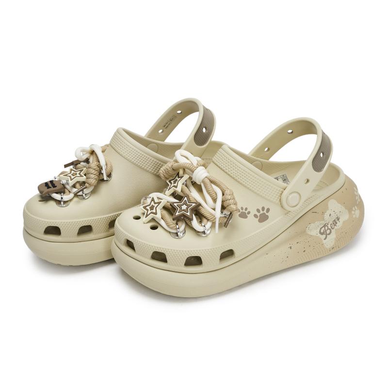 Crocs Crush Clog REGO Hot Dog Bear Honey Pot Paw Print Cute Star Stepping on Poop Feeling Hole Shoes Unisex Bone White Brown