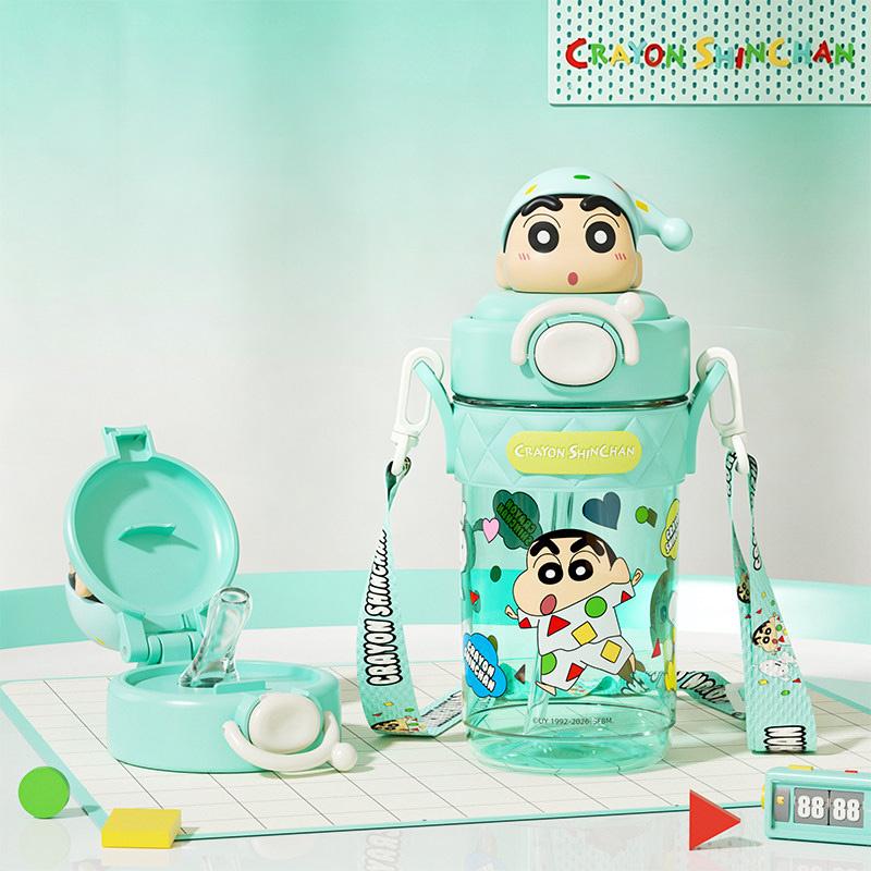 X&W Crayon Shin-Chan Water Cups Cartoon Straw Cup with Pop-up Doll Lid  Leak-proof Plastic Water Bottle Ooutdoor Sports Kettle