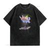 Psychedelic Glitch Art Lily Flower Print Casual T Shirt Vintage Washed Comfortable Streetwear Versatile Fashion Stylish