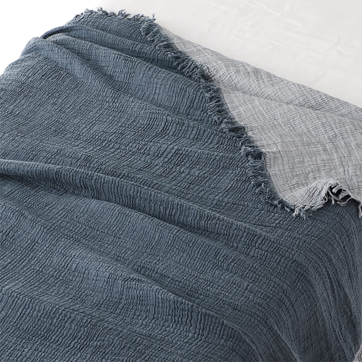 

MUJI Fringe Triple Gauze Reversible Blanket Blue Double 180 x 200 cm 15120611 синий