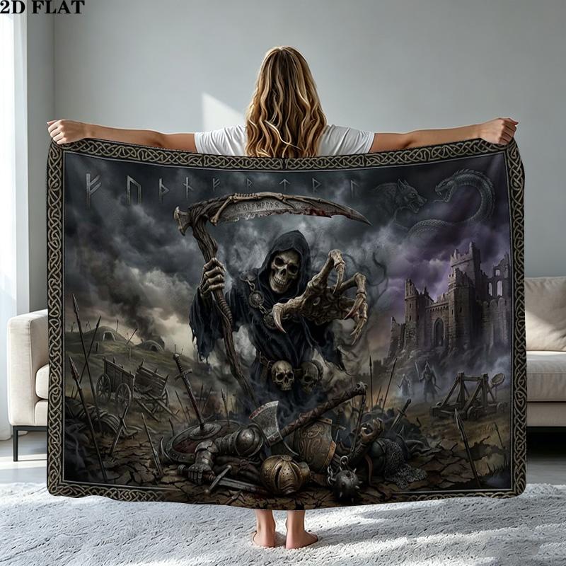 Dark Grim Reaper Print Flannel Blanket High Quality Warm Comfortable Cover for All Seasons Perfect for Gifts Home Decor