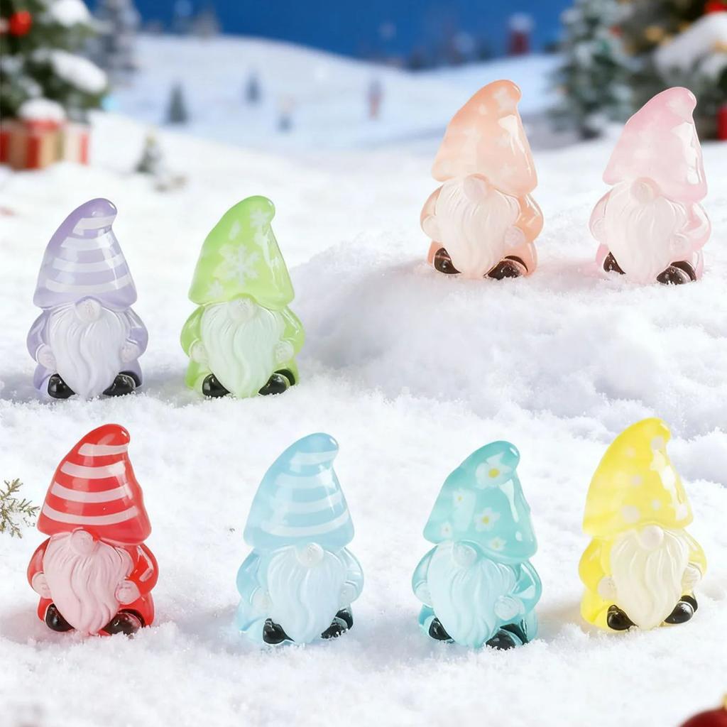 10/20Pcs Gnomes Figurines With Stars Snowflakes Patterns Luminous Resin Christmas Glow In Dark Decor For Fairy Garden Gift