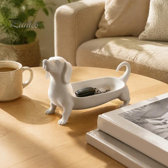 Geschenk für Hundeliebhaber Dackel Schmuckschale, Dekorative Aufbewahrungsorganizer Ringe Ohrringe Und Schlüssel, Tier Schmuckschale Niedliche Harzfigur Schreibtisch
