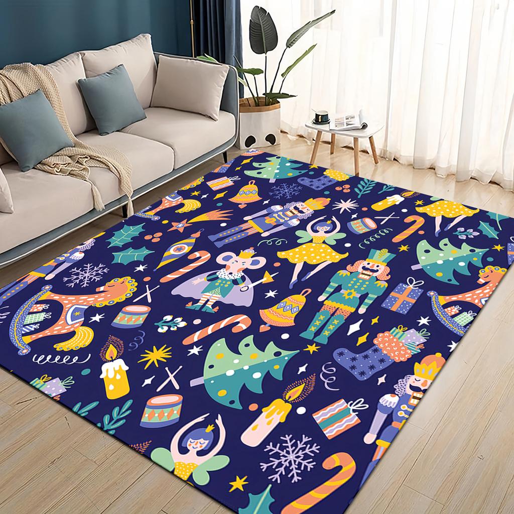 Merry Christmas Cartoon The Nutcracker Doll Festival Gift Carpet Rug for Living Room Bedroom Home Sofa Decoration,Non-slip Mat