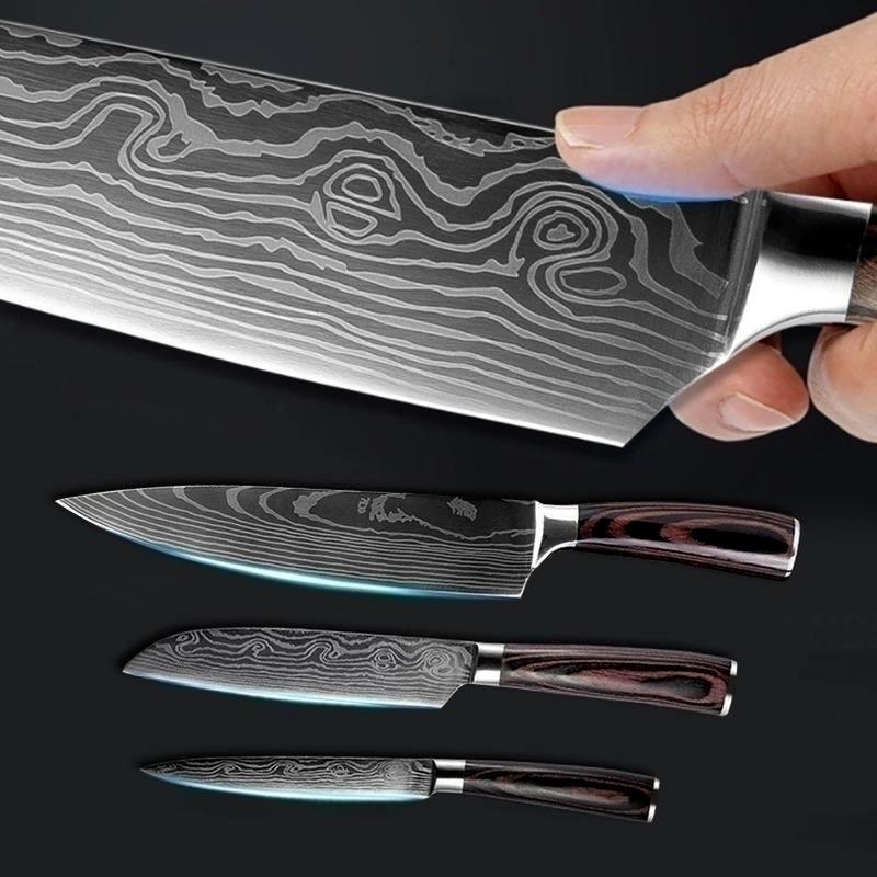 7 Pcs/Set Damascus Laser Pattern 4Cr Stainless Steel Kitchen Knife Set Kitchen Stuff Chopping Knife Fruit Boning Cutter