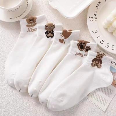 Calcetines Femeninos 2025 Nuevos Calcetines Cortos Lindo Flor Dibujo Animado Primavera y Otoño Oso Calcetines Bajos Femeninos Calcetines Joker