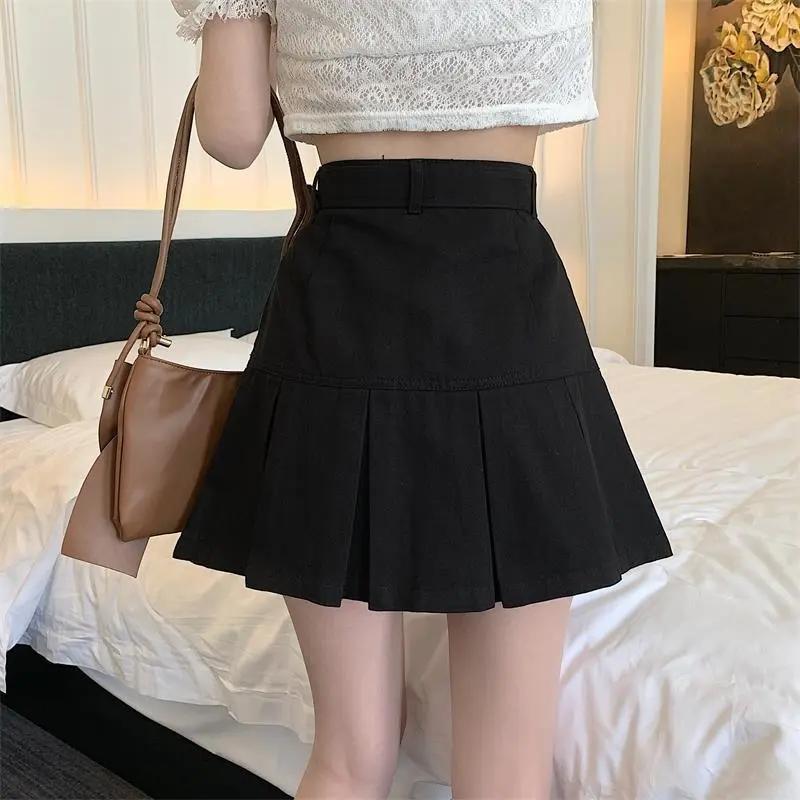 Women's Summer A-line Short Skirt Girls Large Size High Waist Thin Mermaid Skirt Female Solid Color Vintage Streetwear Skirts