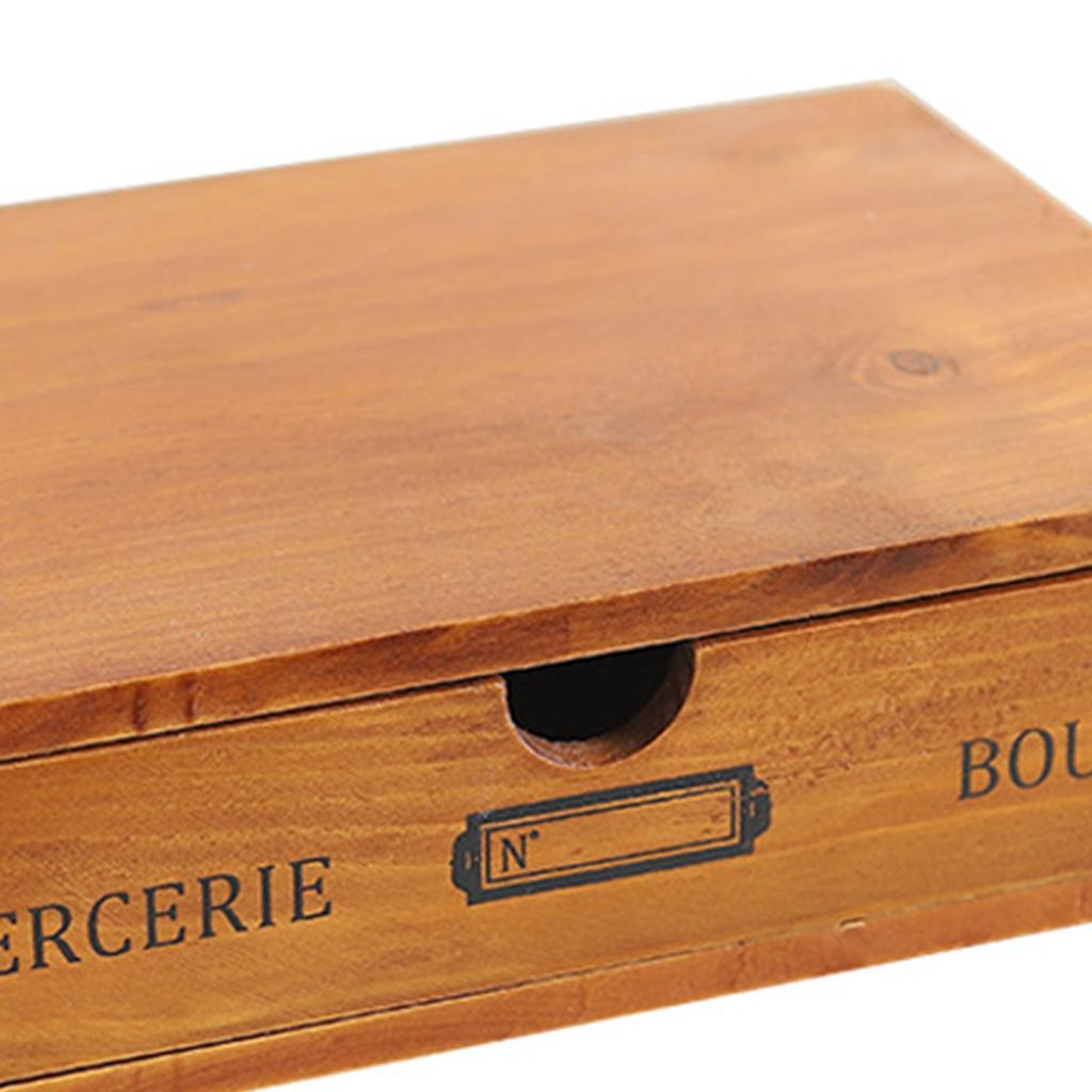 Vintage Wooden Box Drawer Organizer Desktop Storage Organizer Wooden Tabletop Storage Box