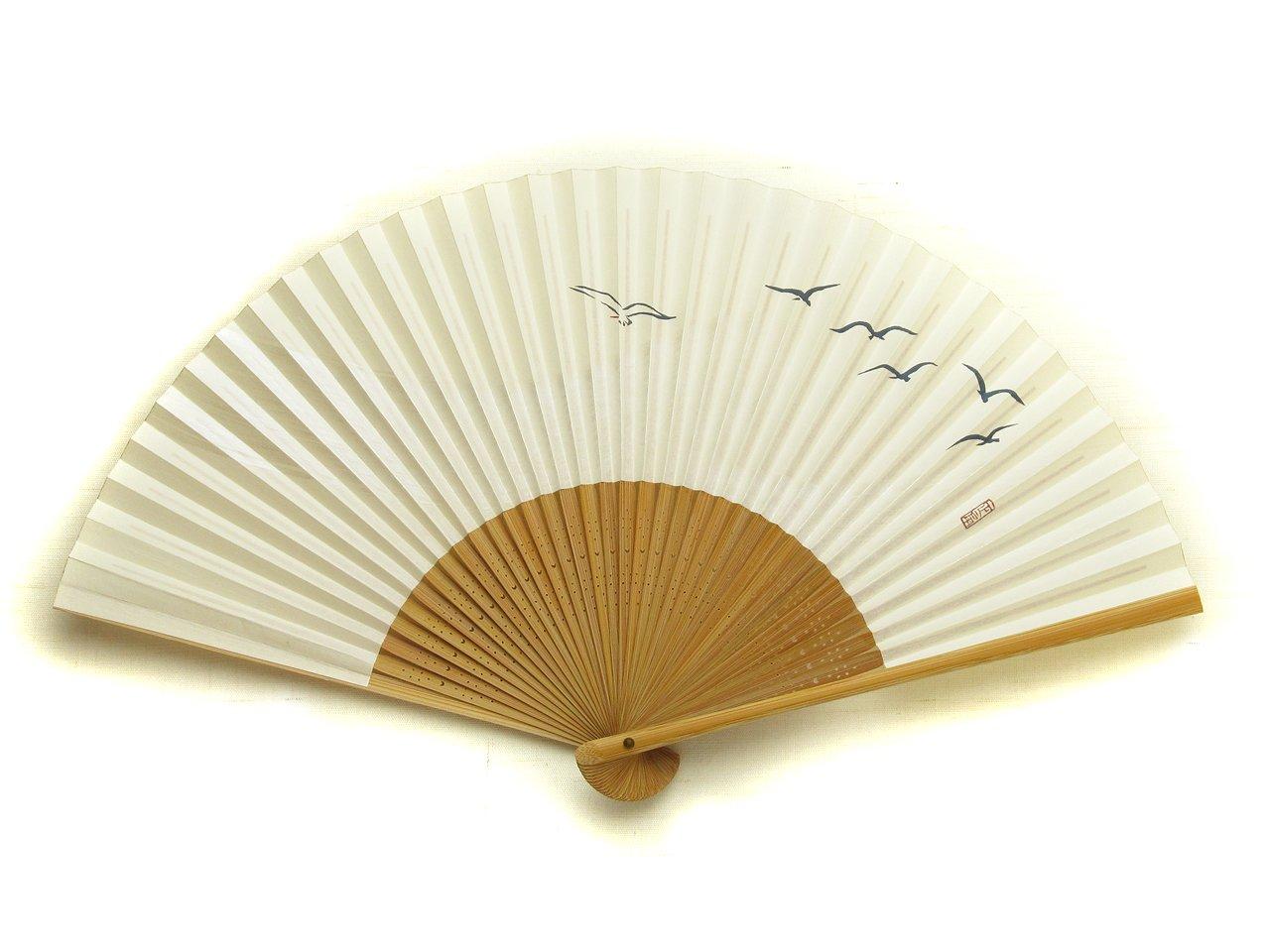 

Камомэ для сделано в Японии бумажный веер с японским Кё-сэнсу (Японский веер) мужчины, Киото, двухсторонний узор. бежевый