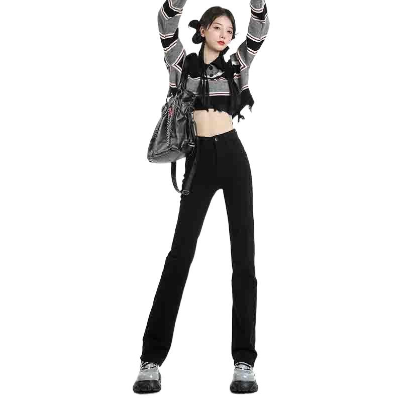 Elastic High-Waisted Black Straight-Leg Jeans for Women - Slimming Spring/Summer 2024 Collection