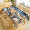1Pc Ocean-Themed Washable Tablecloth With Seashell, Starfish & Sand Print - Rectangular Cover For Dining And Coastal Home Decor