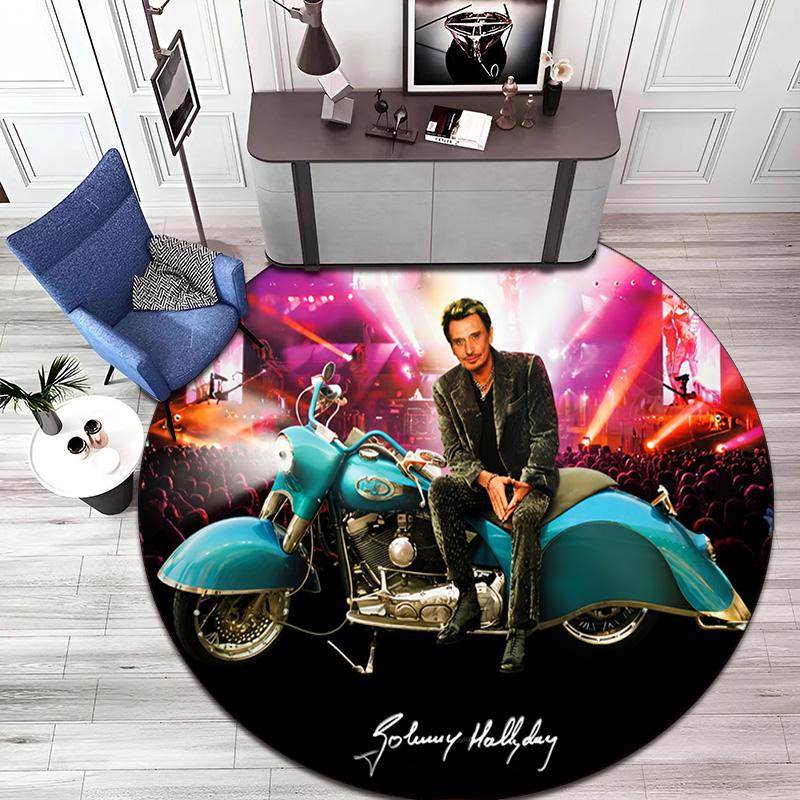 French legendary rock singer and actor Johnny Hallyday Round Carpet Soft Home Decoration Corridor Table and Chair Anti slip Outdoor Floor Mat rug H21