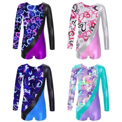 Filles brillant coeurs métallique athlétique danse gymnastique Biketards tenue de justaucorps