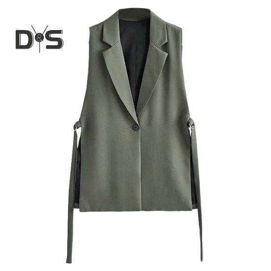 

Женский жилет без рукавов с одной пуговицей, кардиган с отложным воротником, однотонный тонкий V-образный вырез, повседневная повседневная одежда, деловой жилет для поездок на работу M зелёный