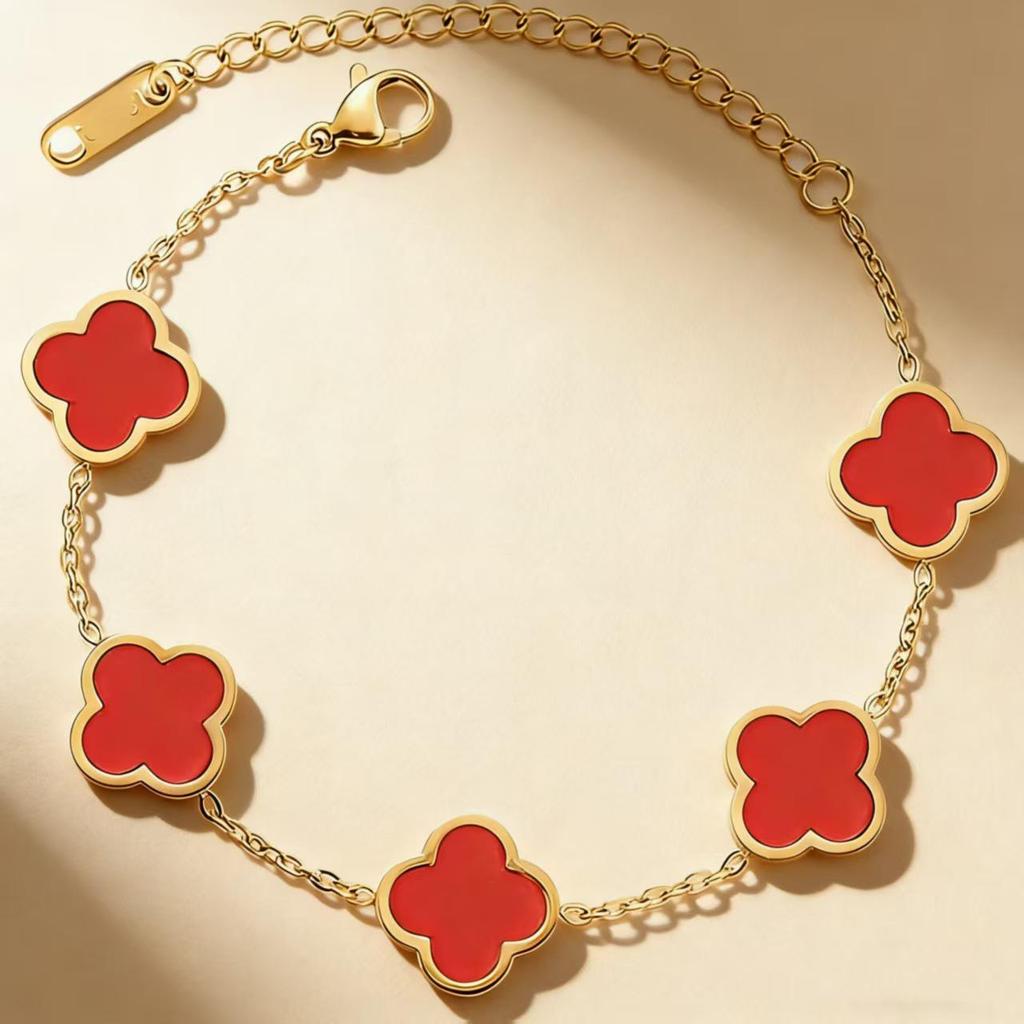 Stylish 18K Gold Plated Titanium Steel Four-Leaf Clover Double-Sided Women's Bracelet