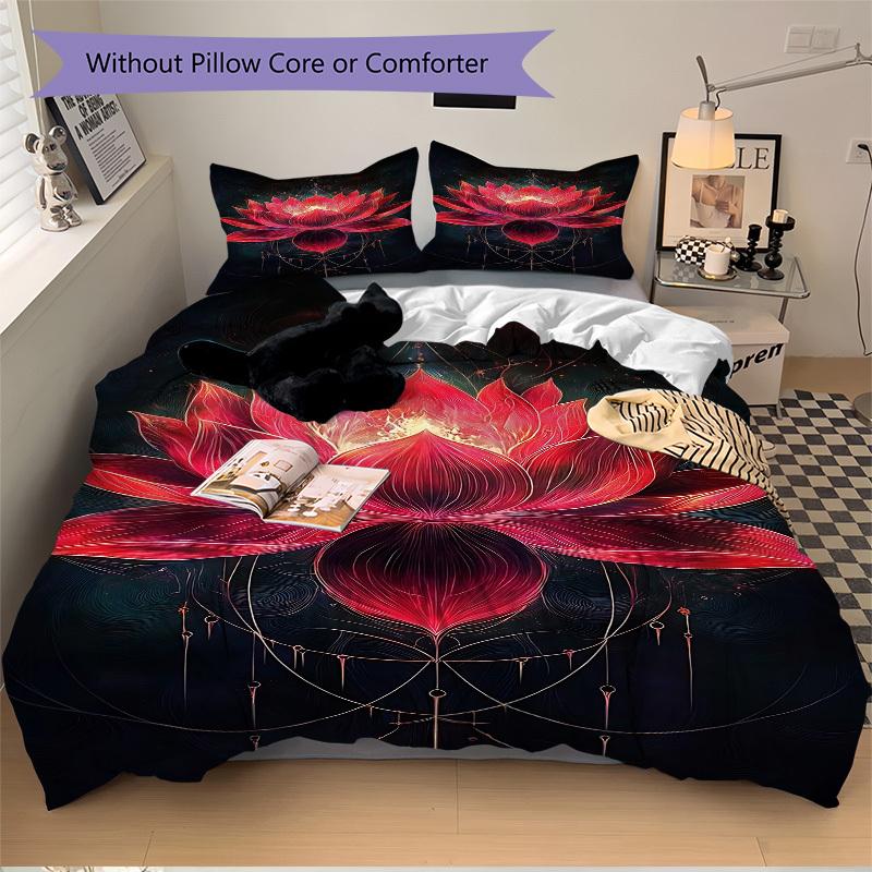 3pc Lotus Mandala Cover Set - 1 Quilt Cover + 2 Pillowcases, All Seasons Bedroom Setting, Perfect for Home031